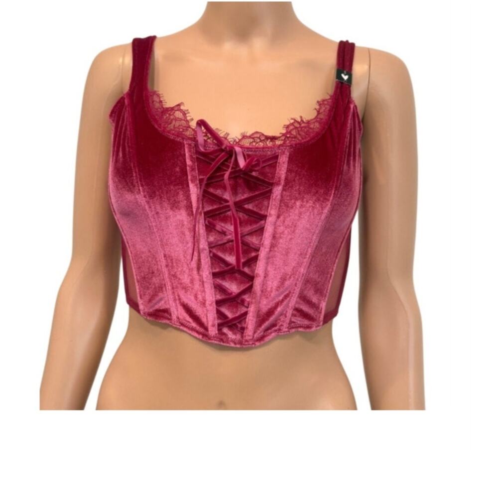 Victoria's Secret small Dream Angels faux lace up velvet corset BC 3186